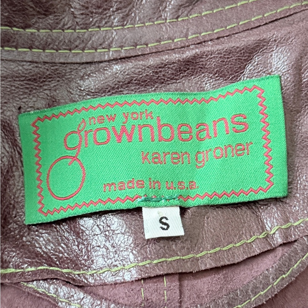 Vintage 90s Grownbeans Karen Groner Leather Trench Coat Size Small Purple Rare - Picture 10 of 11